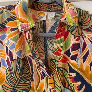 Vibrant Tropical Print Sleeveless Dress - Multi